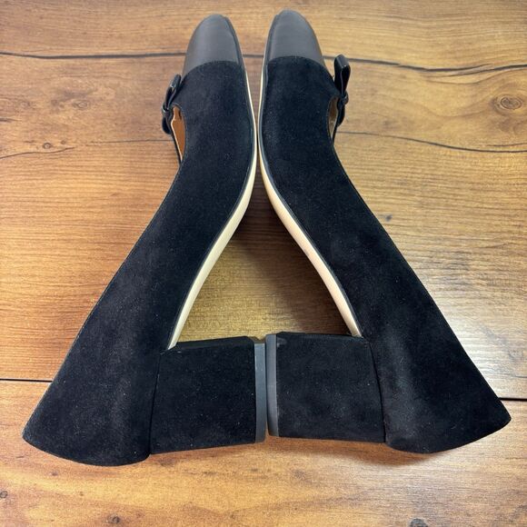 Talbots Isa Cut Out Pumps Black Suede Block Heel Size 8.5 Bows Classic Old Money - Picture 9 of 12